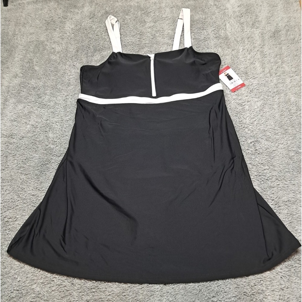 Lands End Swimsuit Womens SZ XL Zip Front Swim Dress Skirt Cover One Piece Black - Picture 2 of 11